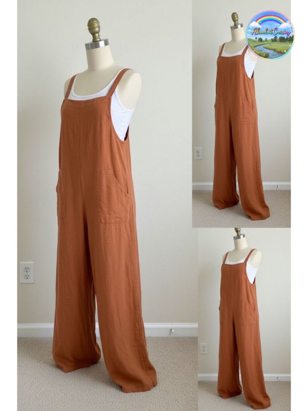 Women's Casual Loose Wide Leg Jumpsuit Sleeveless Romper with Pockets